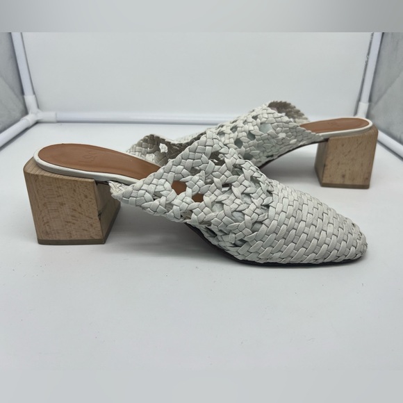 LOQ Ines Blanco White Leather Woven Lattice Weave Block Heel Mules sz 39 - Picture 11 of 15